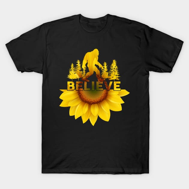 Vintage Sunflower Bigfoot Believe T-Shirt by Dianeursusla Clothes